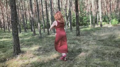 Playful Redhead Pissing in Forest and Showing her Big Boobs