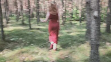 Playful Redhead Pissing in Forest and Showing her Big Boobs