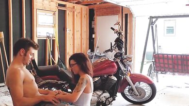 Horny MILF Face Fucked and Bent Over Creampie in Garage