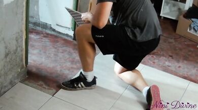 Milf sucks cock and gets fucked by the guy who comes to work at her home.