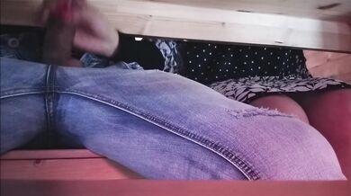 stepmom plays with her stepson's cock under the restaurant table