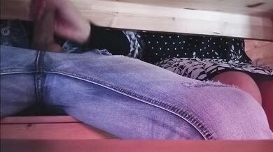 stepmom plays with her stepson's cock under the restaurant table
