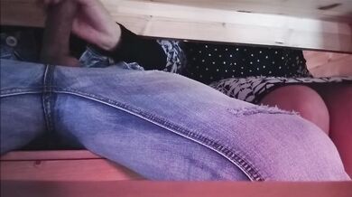 stepmom plays with her stepson's cock under the restaurant table