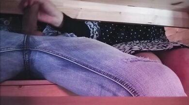 stepmom plays with her stepson's cock under the restaurant table