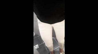 Desperate pee in white Jeans and rubbing my wet clit Full video on ModelHub