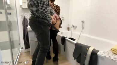 hot escort girl taken from behind after dinner in hotel bathroom