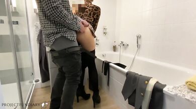 hot escort girl taken from behind after dinner in hotel bathroom