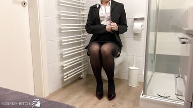 secretary secretly rides her dildo on the office toilet restroom