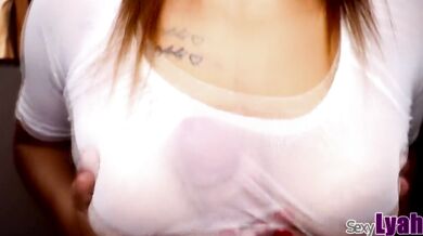 Amazing Titjob/Titfuck Through Transparent White T Shirt until Cum in Tits