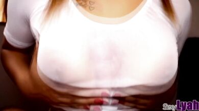 Amazing Titjob/Titfuck Through Transparent White T Shirt until Cum in Tits
