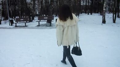 Cum in mouth after blowjob in the winter forest!