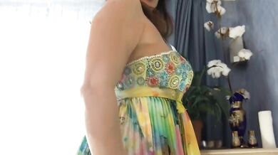 The neighbor’s wife in a long dress lets herself be touched everywhere!