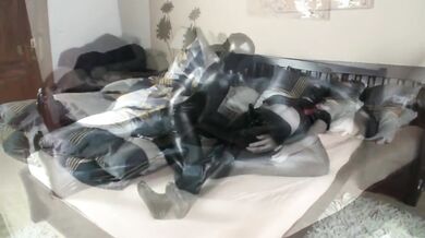 Girl With Big Tits In Black Spandex Zentai Catsuit Fucking A Doll