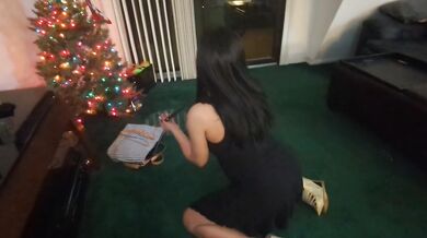 Ebony dildo and anal Christmas