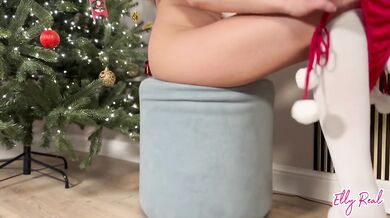 My step sister with a gorgeous body tries on sexy Christmas outfits and teases