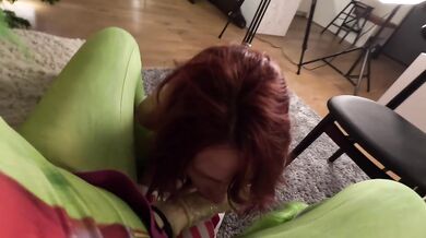 Lady Mononoke Grinch Xmas fun with redhead elf in bondage, spanking, blowjob and strapon fucking
