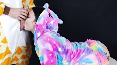 Gagging from a deep throat because his cock is huge