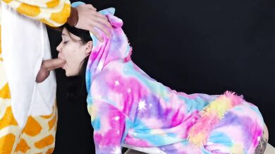Gagging from a deep throat because his cock is huge