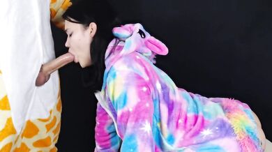 Gagging from a deep throat because his cock is huge