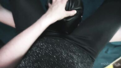 FACESITTING mistress in black leggings tortures her chained slave in chastity belt
