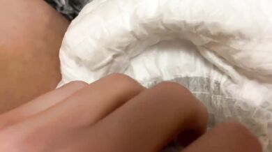 Peeing in panties inside a diaper