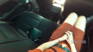 Innocent girl masturbating through panties in Uber and risks the driver seeing her play pussy public