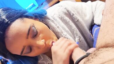 Watching dandadan, my stepsister gives me a sloppy blowjob
