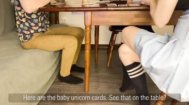 Unexpected blowjob under the table, lesbian went to jerk off in the toilet