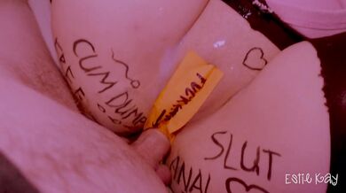 Tied up girlfriend having fun after party. She is a free use anal slut