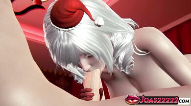 3D Christmas Hentai of Big Tits Ms. Santa in Red Room - Titfuck and Big Dick Licking, Sofa Sloppy Blowjob