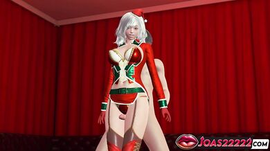 Christmas 3D Hentai of Sexy Big Tits Ms. Santa in Red Lingerie - Thighjob Fetish with Close-Up Views, Reverse Standing Fuck
