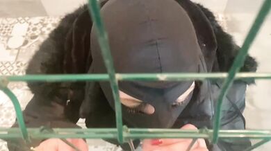 Caged & Collared in Black Downjacket – Blowjob, Doggy & Cum Finish
