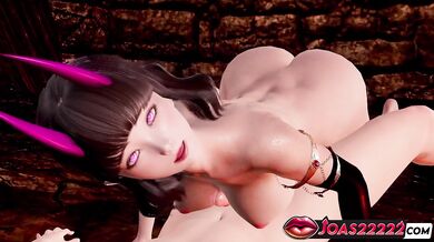 Sexy Demoness in Bikini - Hardcore Sloppy Blowjob with Swallowing, Standing Handjob for Big Dick Stroking, and Intense Titjob on Top