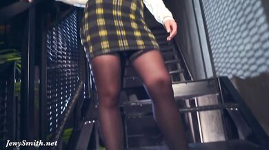 My Shadow: Jeny Smith teasing you with High heels, Mini skirt and Stockings