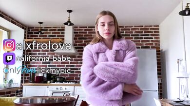 Winter in Europe! Slut CALIFORNIABABE warmed up with a pink fur coat!