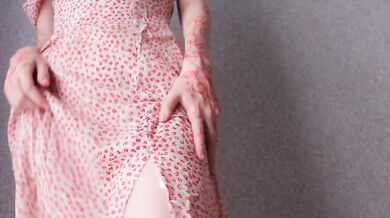 WORSHIP MY LITTLE ASS TEASING CLOSE UP IN GLOVES AND OIL / DRESS CUTE GIRL HAIRY PUSSY FETISH
