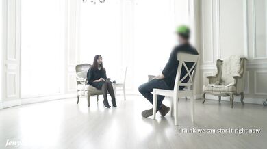 Psychologist in the darkness. Jeny Smith teasing a man. Real situation. Blindfold