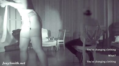 Psychologist in the darkness. Jeny Smith teasing a man. Real situation. Blindfold