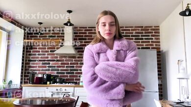 Hot sex with a bitch in a purple fur coat