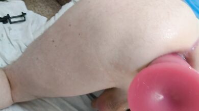 Fucked her boyfriend with a big butt plug in the ass.