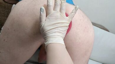 Fucked her boyfriend with a big butt plug in the ass.