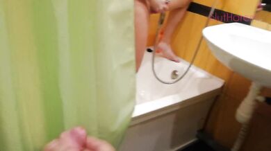 How stepsister jerked off in the shower and cum on her