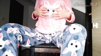 Schoolgirl In Pajamas Teases and Masturbates Pussy