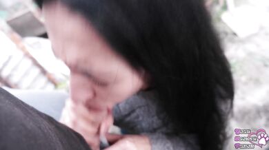 Shocked by cum in mouth! Outdoor blowjob and swallow cum