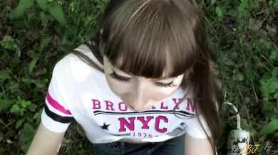 Student sucked me outdoors and swallowed cum