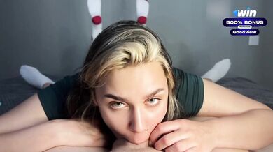 Hot stepsister practices blowjob technique on her brother's cock