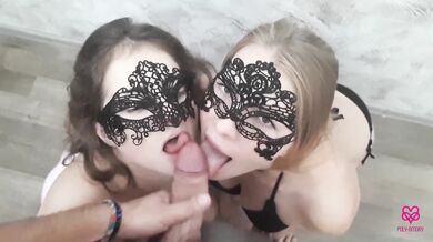 Cum in two beautiful mouth show sperm and swallow Double BJ from Poly-amory