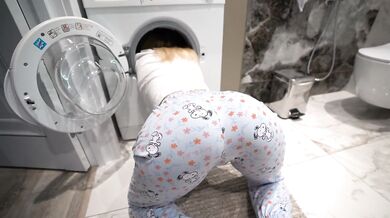 step sister gets fucked while is stuck inside of washing machine - creampie