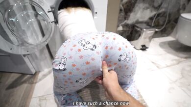 step sister gets fucked while is stuck inside of washing machine - creampie