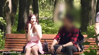 A Not Planned Date. Jeny Smith walking with stranger with mini skirt and no panties